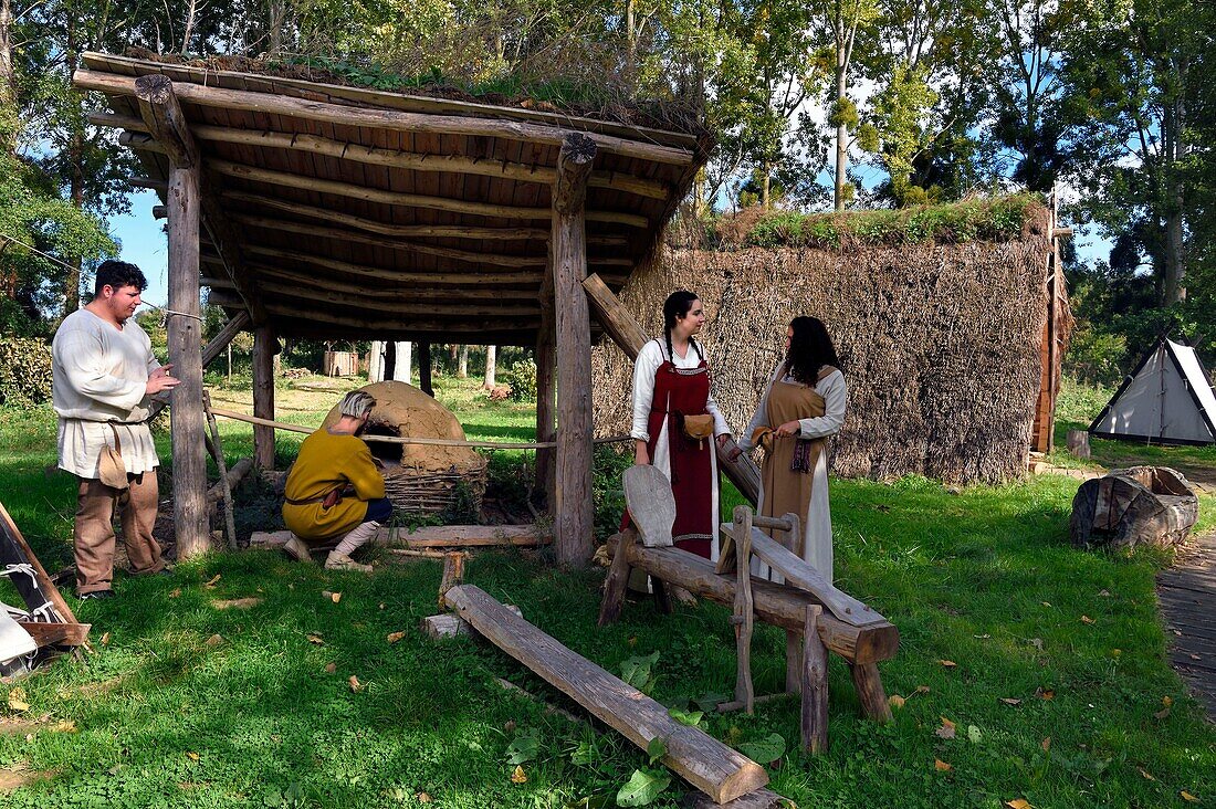 France,Calvados,Herouville Saint Clair,Domaine de Beauregard,Ornavik Historical Park,reconstitution of a Viking encampment of the year 1000,space composed of tents that the Vikings took with them on an expedition