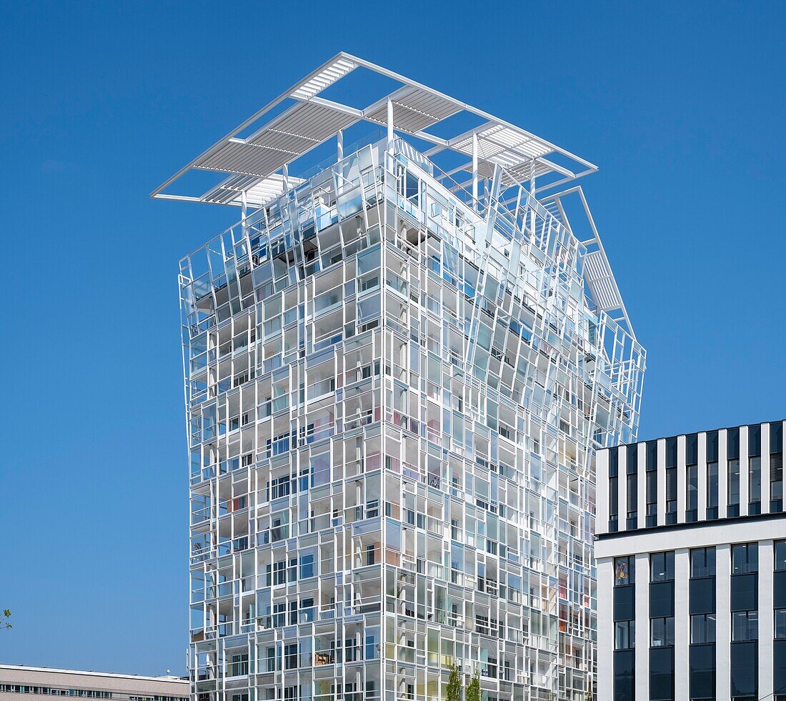 France,Rhone,Lyon,La Confluence district south of the Presqu'ile,close to the confluence of the Rhone and the Saone rivers,is the first French sustainable quarter certified by WWF,Ycone residential building designed by architect Jean Nouvel