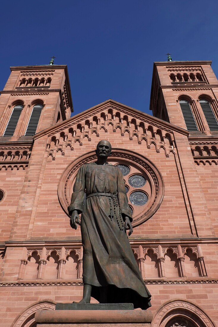 France,Bas Rhin,Strasbourg,Neustadt listed as World Heritage by UNESCO,Rue Finkmatt,Saint Pierre le Jeune catholic church,statue of Charles de Foucauld born in Strasbourg in 1858
