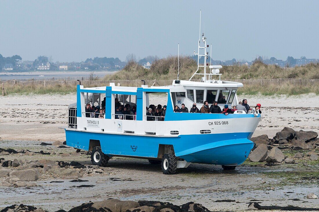 France,Manche,Cotentin,Tatihou Island,Amphibious vehicle to transport people to and from Tatihou Island