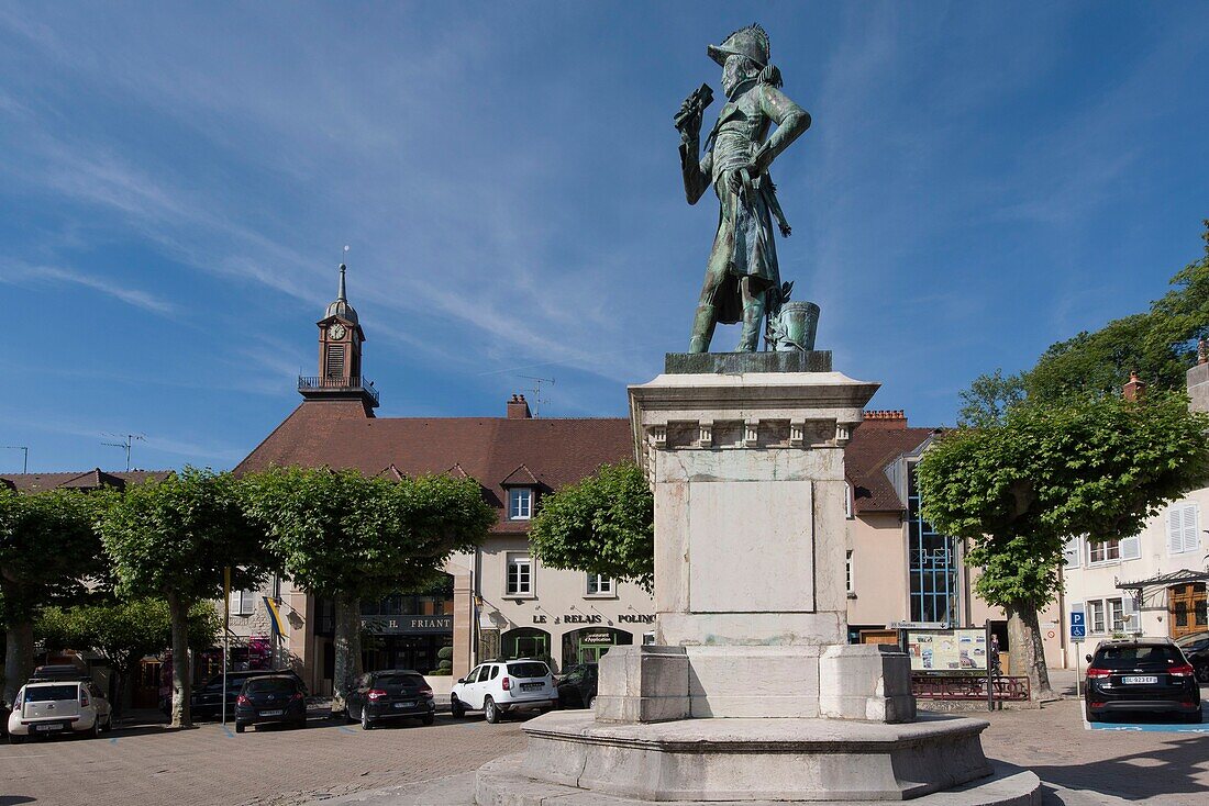 France,Jura,Poligny in the center the place of the deportees and the statue of General Jean Pierre Travot