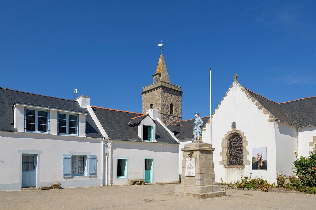 France,Morbihan,Houat,the village and the Saint-Gildas parish church