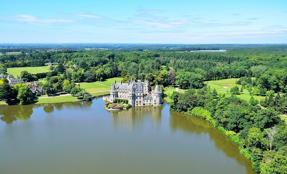 France,Loire Atlantique,Missillac,Briere natural regional park,the castle of la Bretesche and its golf,luxury hotel belonging to the group Relais et Chateaux (aerial view)