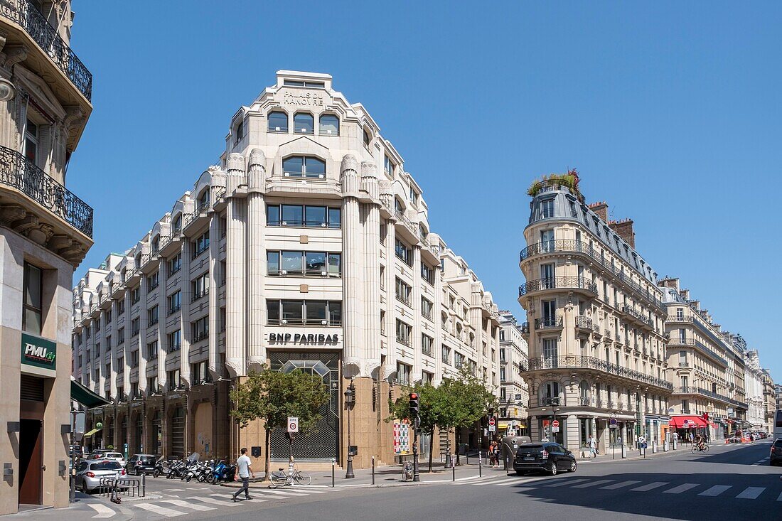 France,Paris,Quatre Septembre street,neo-classical style building from the 1930s