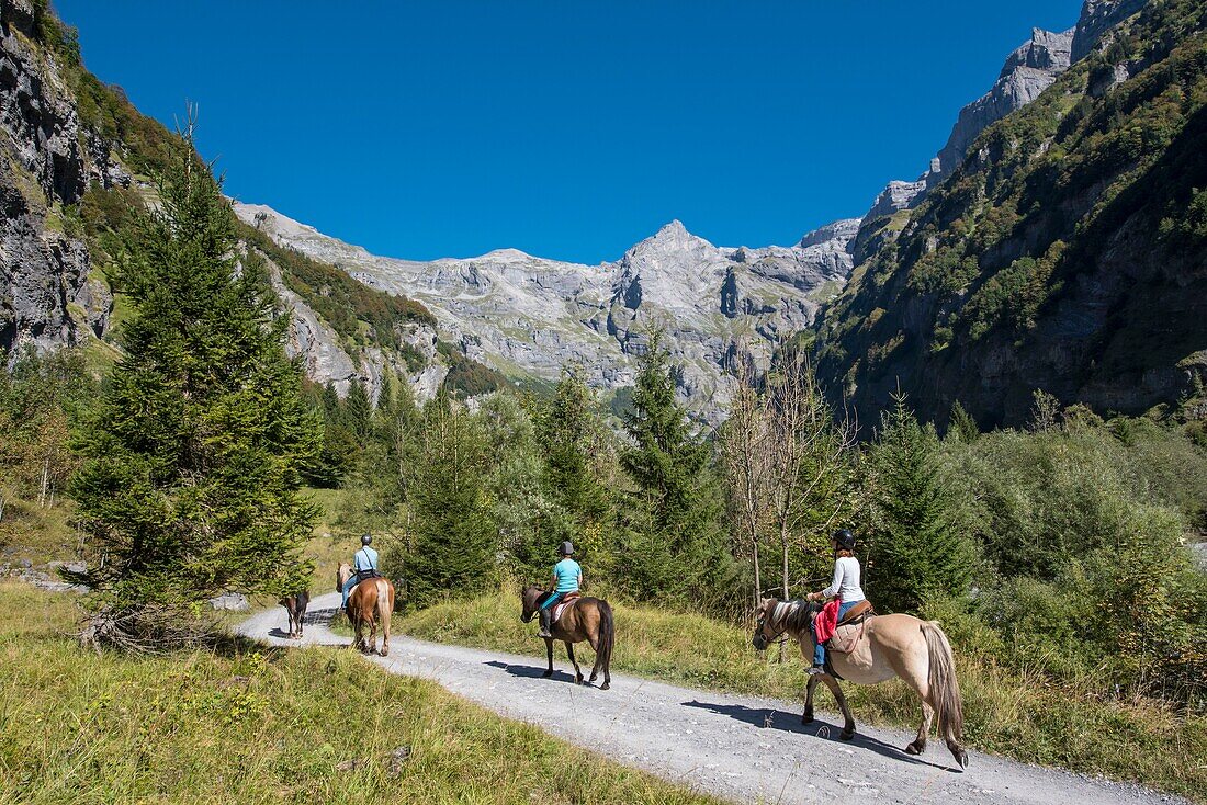 Frankreich,Haute Savoie,Sixt Fer a Cheval,Reitwanderung im Hufeisenzirkus bis zum Ende der Welt,die Pyramide des Osmanenkopfes (2549m)