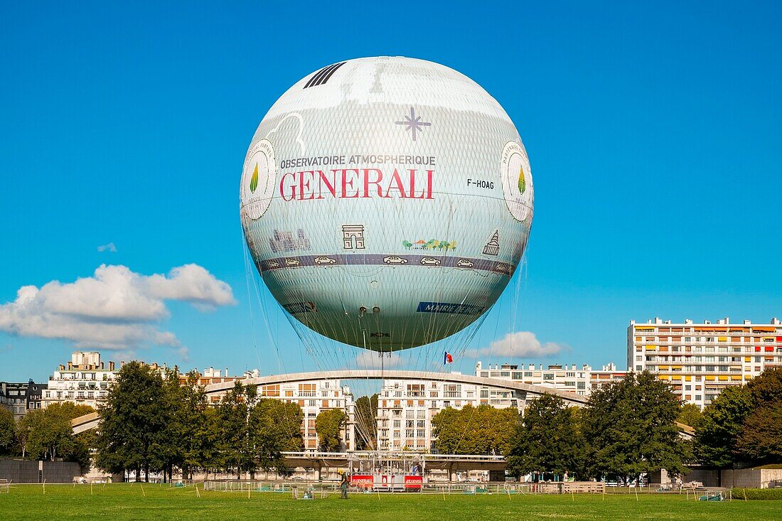 France,Paris,Parc Andre Citroen,the captive balloon allows a general view of Paris