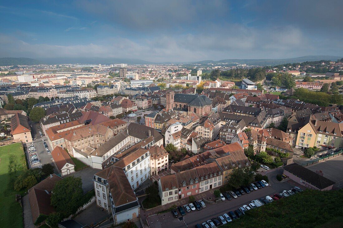 France,Territoire de Belfort,Belfort,Vauban citadel overview on the city since the panoramic footbridge