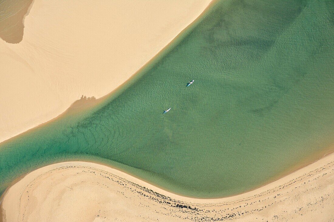 Frankreich,Gironde,Bassin d'Arcachon,die Banc d'Arguin und Cap Ferret im Hintergrund (Luftaufnahme)