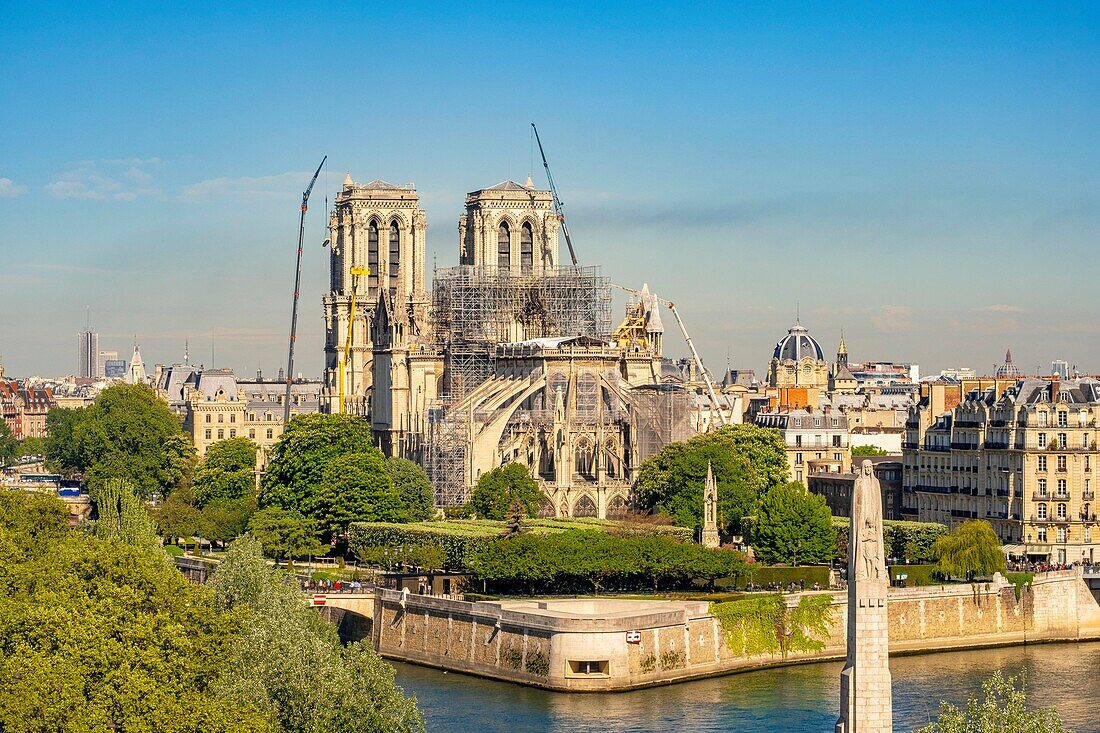 France,Paris,area listed as World Heritage by UNESCO,Ile de la Cite,Notre Dame de Paris,consolidation works after the fire of the roof