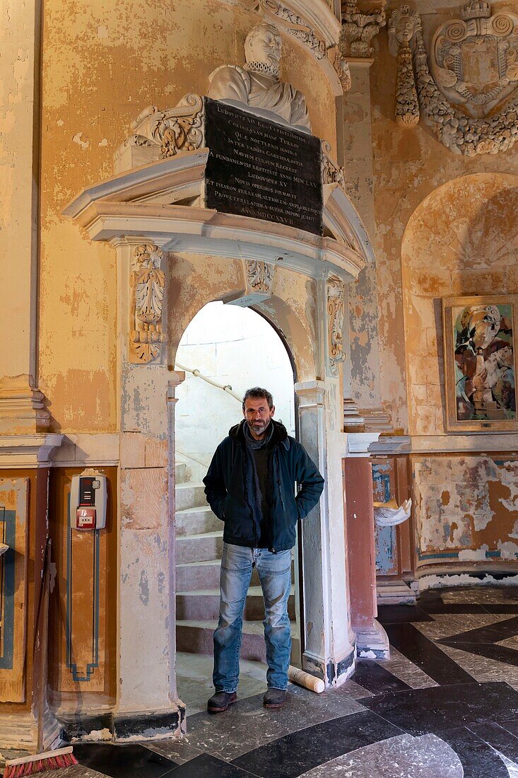 Frankreich,Gironde,Verdon sur Mer,Felsplateau von Cordouan,Leuchtturm von Cordouan,gelistet als Monument Historique,Portrait der Leuchtturmwärter