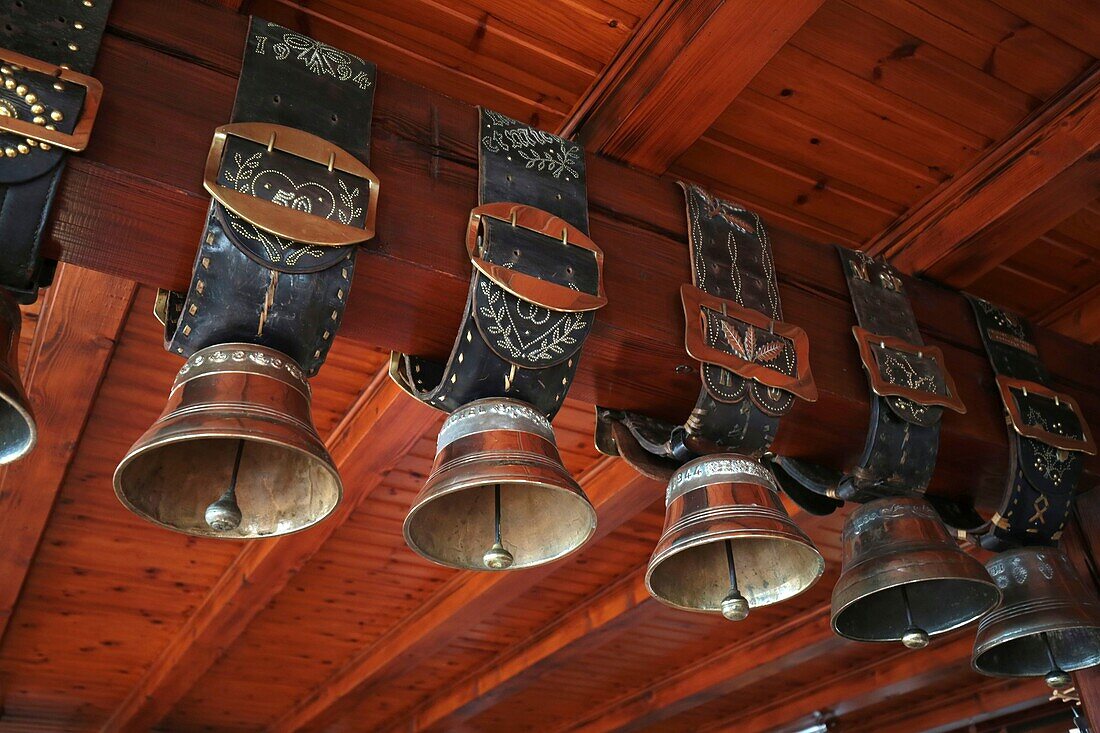 France,Haut Rhin,Wasserbourg,on the slopes of the Petit Ballon,the Buchwald Farm Inn,chimes suspended from the ceiling