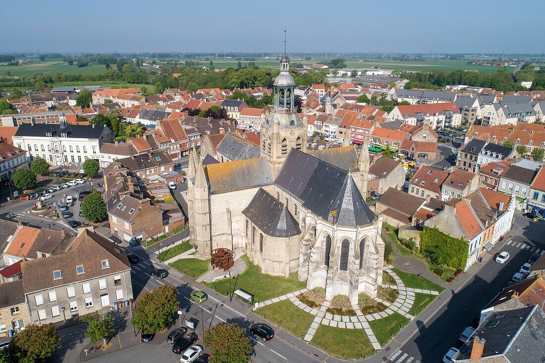 France,Nord,Bourbourg,Saint Jean Baptiste church (aerial view)