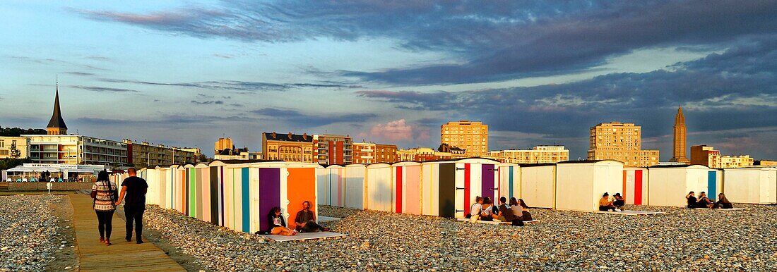 France,Seine Maritime,Le Havre,city rebuilt by Auguste Perret listed as World Heritage by UNESCO,pebble beach and its cabins