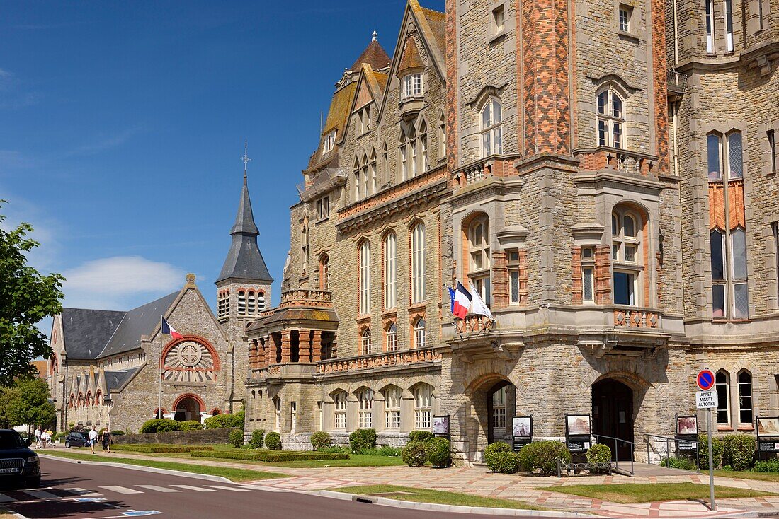 France,Pas de Calais,Le Touquet Paris-Plage,City Hall and Church of Saint Joan of Arc in the background