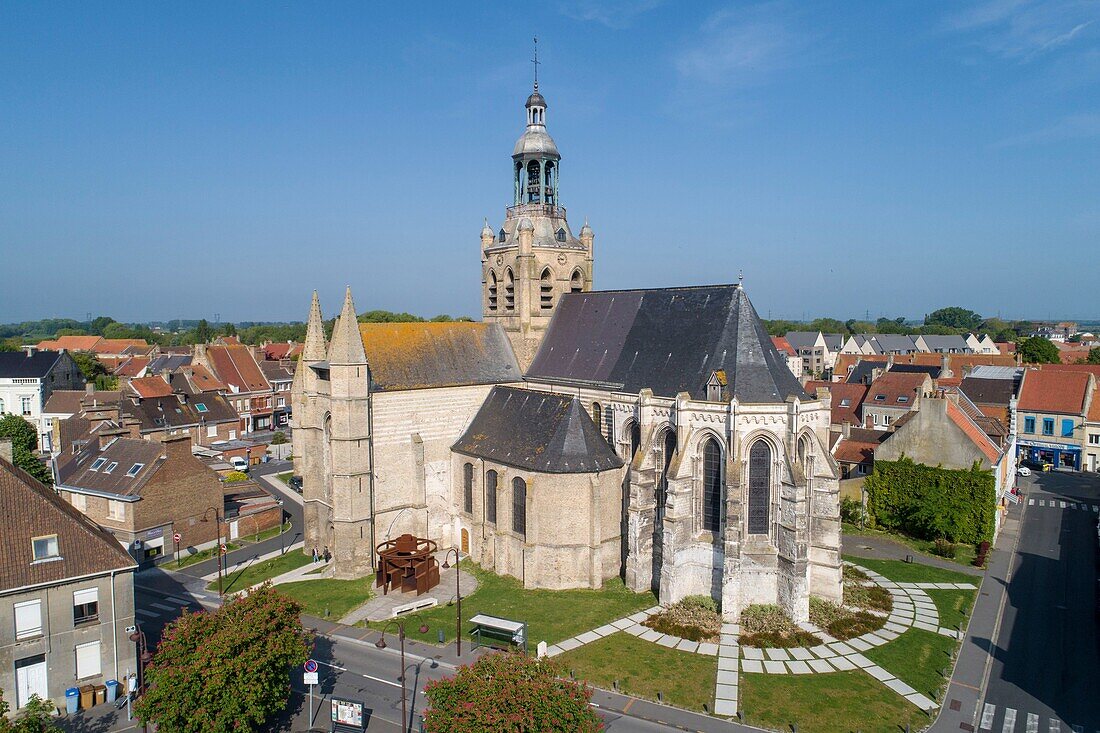 France,Nord,Bourbourg,Saint Jean Baptiste church (aerial view)