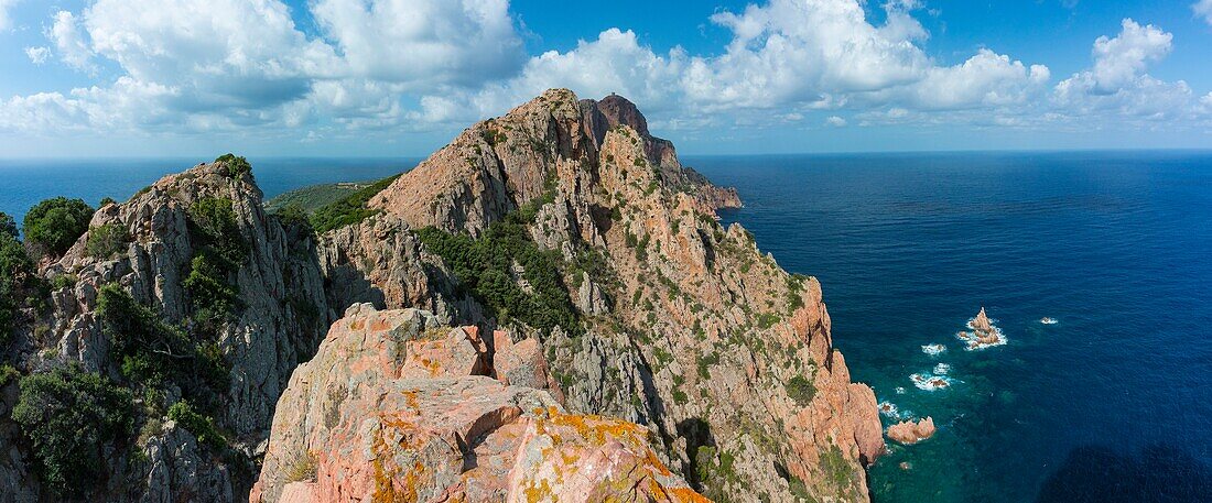 Frankreich,Corse du Sud,Golf von Porto,von der UNESCO zum Weltkulturerbe erklärt,Capo Rosso und der genuesische Turm von Turghiu (Turghio) im Hintergrund