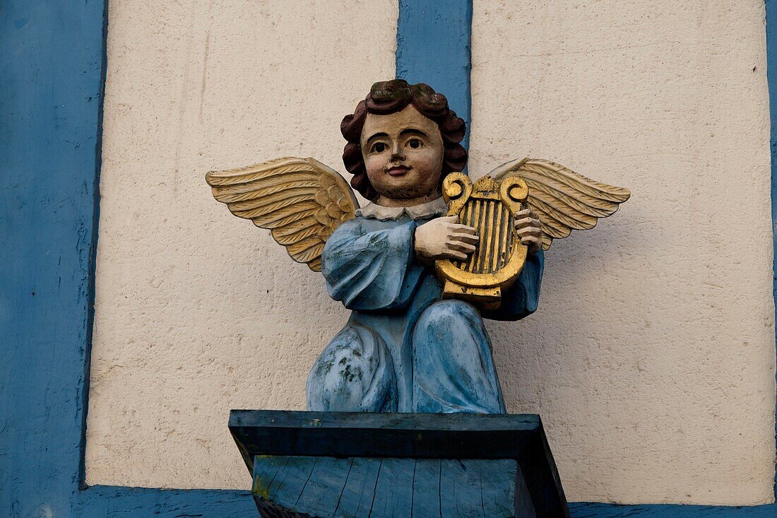France,Finistere,Quimper,venelle du Poivre,half-timbered house,sculpture,angel