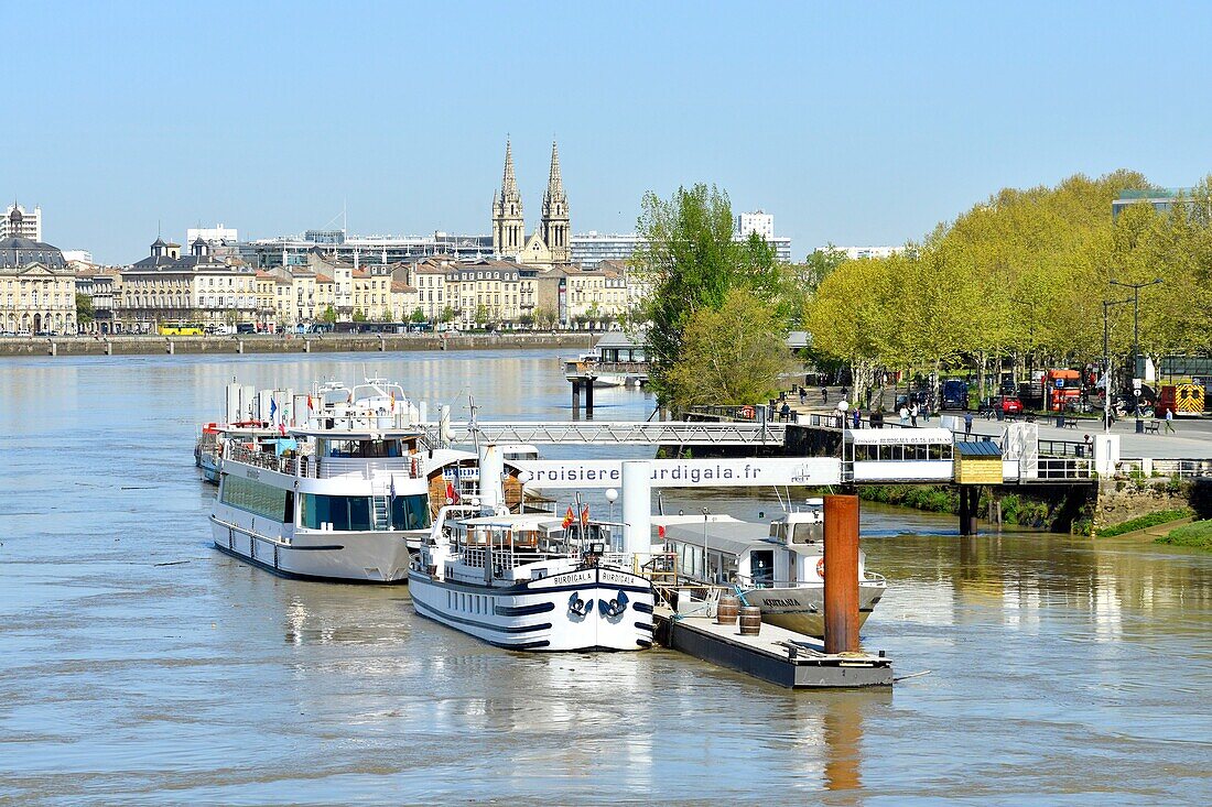 France,Gironde,Bordeaux,area listed as World Heritage by UNESCO,Quai de Queyries and St Louis des Chartrons church in the background