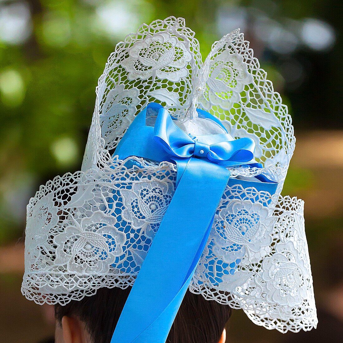 France,Finistere,Embroiderers Festival of Pont l'Abbé,Headdress of Pont Aven