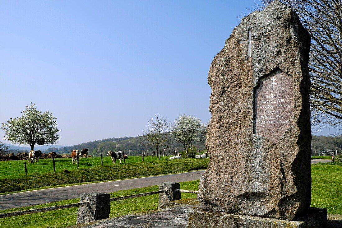 France,Haute Saone,Montjustin et Velotte,s tele in memory of Simon and Jean Doillon,killed in 1944 in the fights of the Liberation