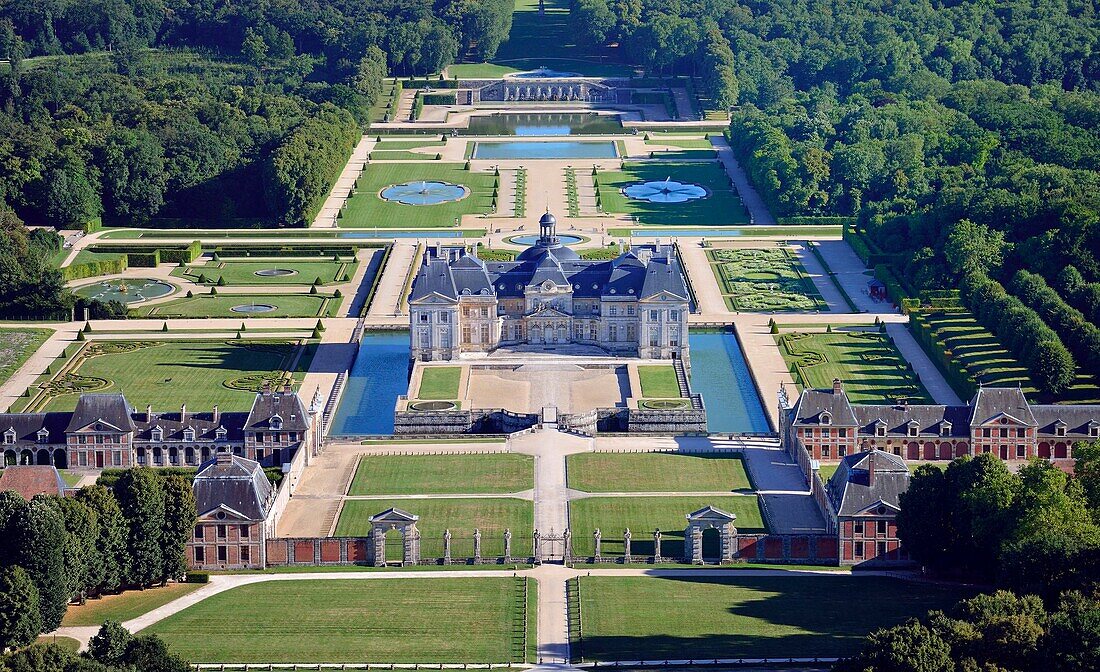 France,Seine et Marne,Maincy,the castle and the gardens of Vaux le Vicomte (aerial view)