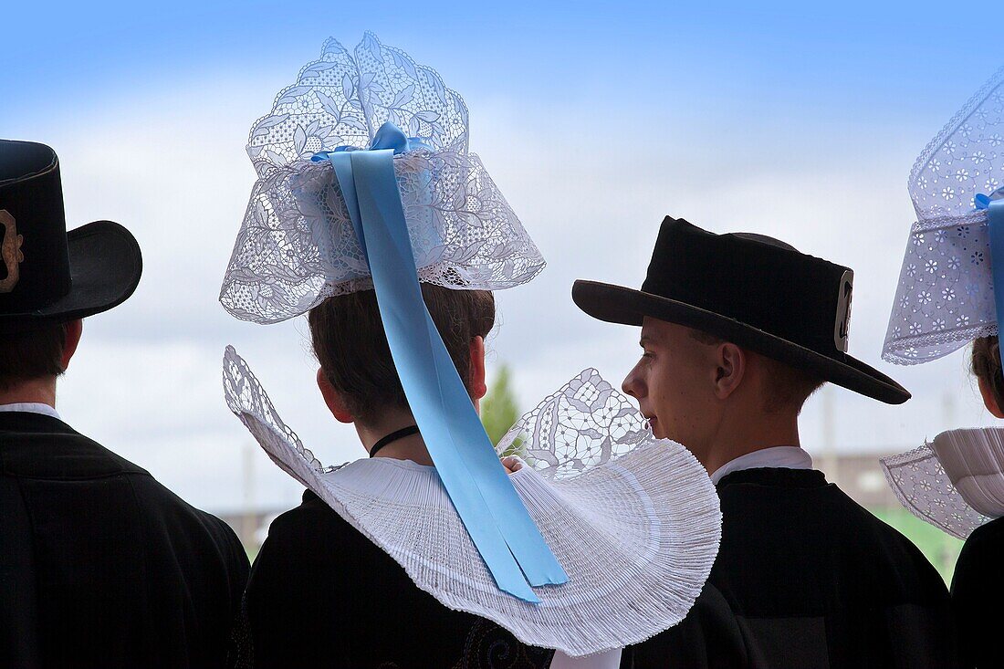 France,Finistere,Embroiderers Festival of Pont l'Abbé,Headdresses of Pont Aven