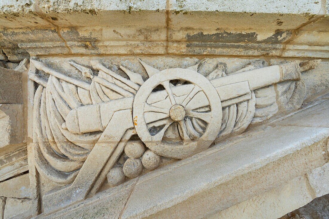 Frankreich,Gironde,Verdon sur Mer,Felsplateau von Cordouan,Leuchtturm von Cordouan,als Monument Historique gelistet,Mauerwerksdetail