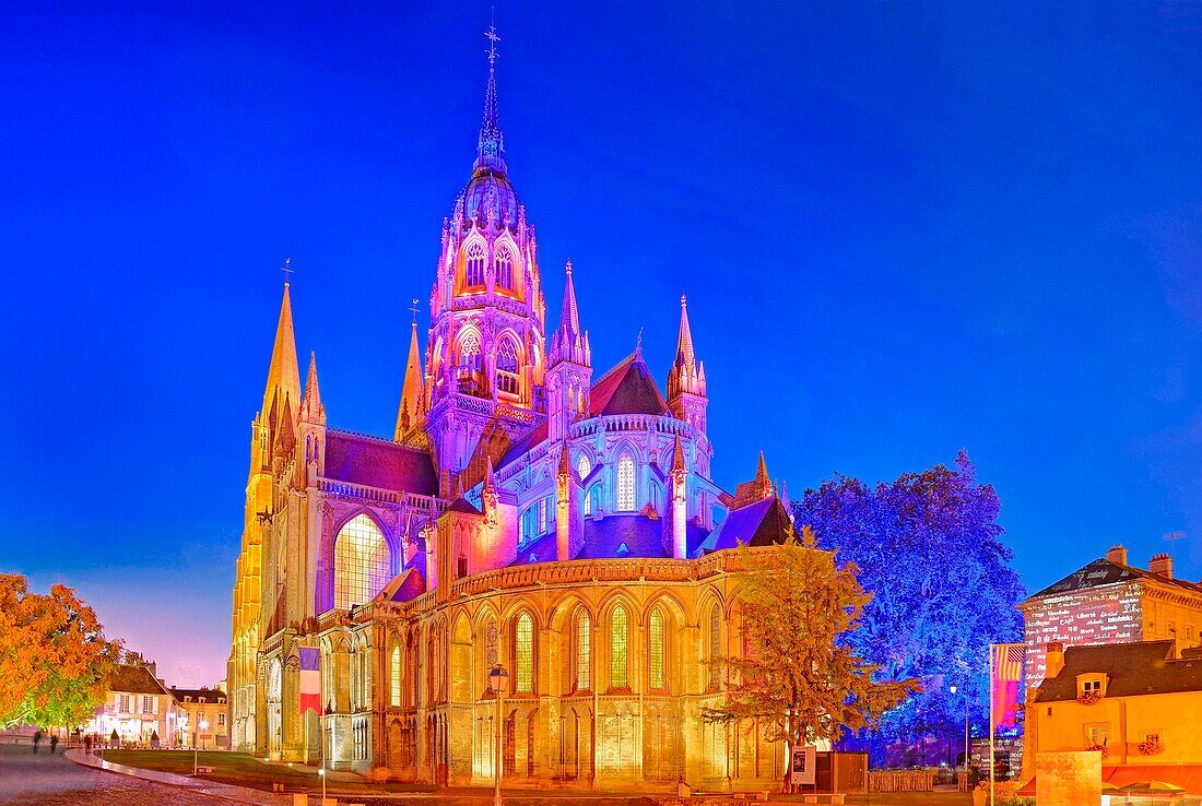 France,Calvados,Bayeux,the cathedral illuminated (lighting by Spectaculaires compagny)