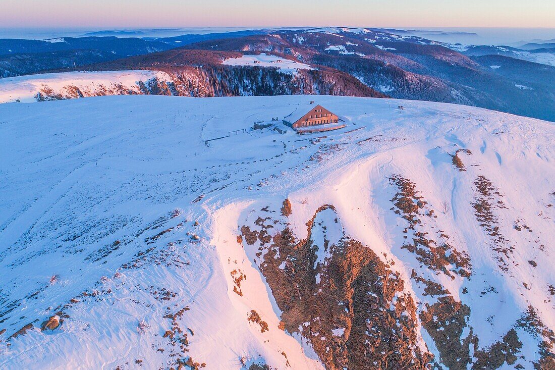 France,Haut Rhin,Hautes Vosges,Le Hohneck (1363 m),summit,hotel restaurant du Sommet (aerial view)