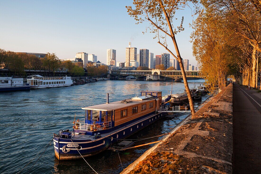 Frankreich,Paris,Weltkulturerbe der UNESCO,Seine-Ufer,Hafen Debilly,Bir-Hakeim-Brücke im Hintergrund