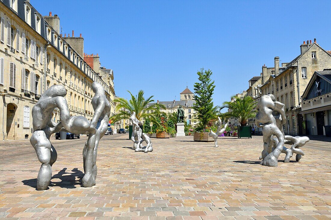 France,Calvados,Caen,Place Saint-Sauveur,Louis XIV statue of Louis Petitot and Vieux Saint Sauveur church in the background
