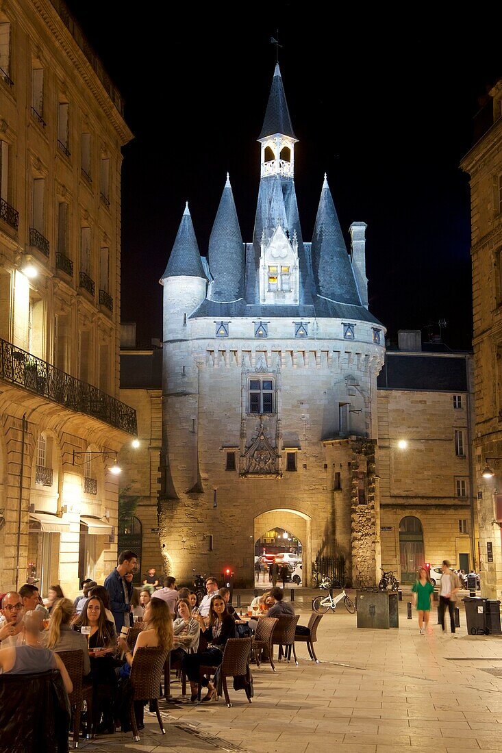 France,Gironde,Bordeaux,district a World Heritage Site by UNESCO,district of Saint Peter,place du Palais,15th century Gothic Cailhau gate