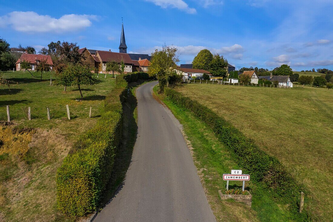 France,Orne,Pays d'Auge,village de Camembert (aerial view)