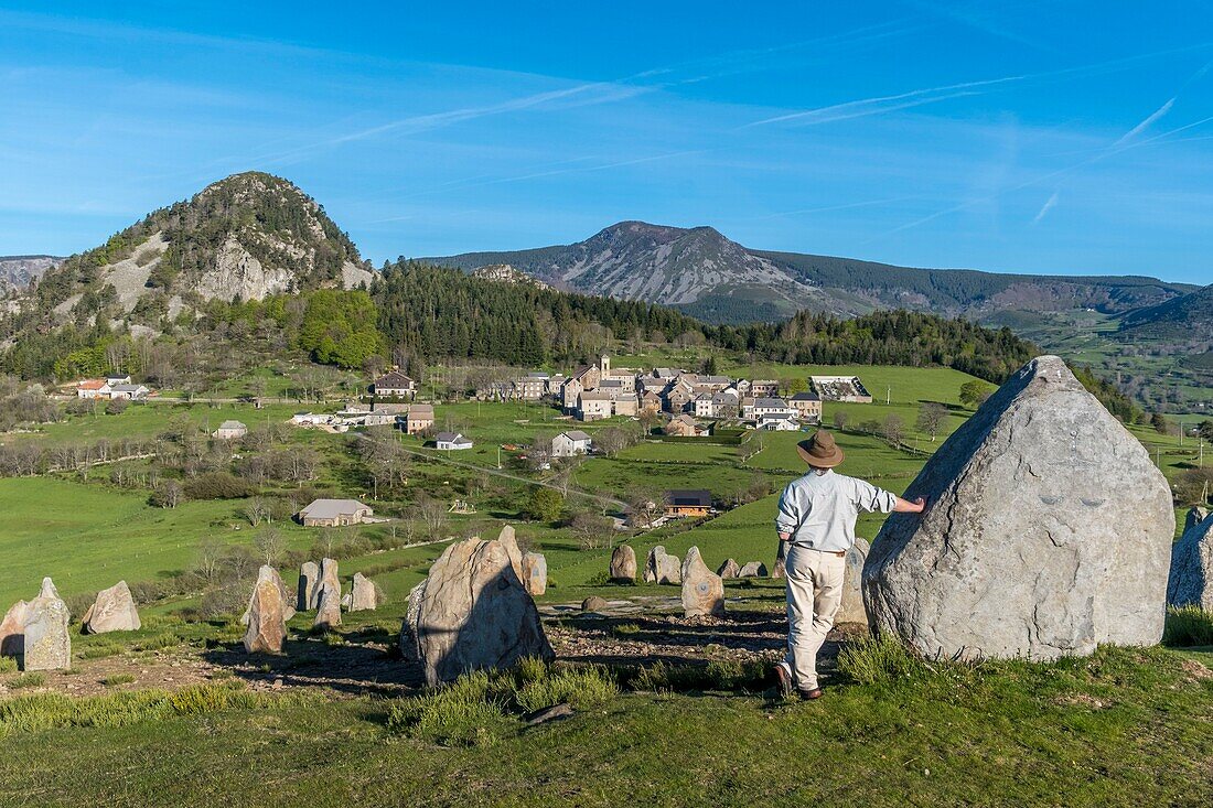 France,Ardeche,Parc Naturel Regional des Monts d'Ardeche (Monts d'Ardeche Regional Natural Park),Borée village,megalithic site contemporary artists Serge and Fabienne Boyer realized in 2005,Vivarais,Sucs area