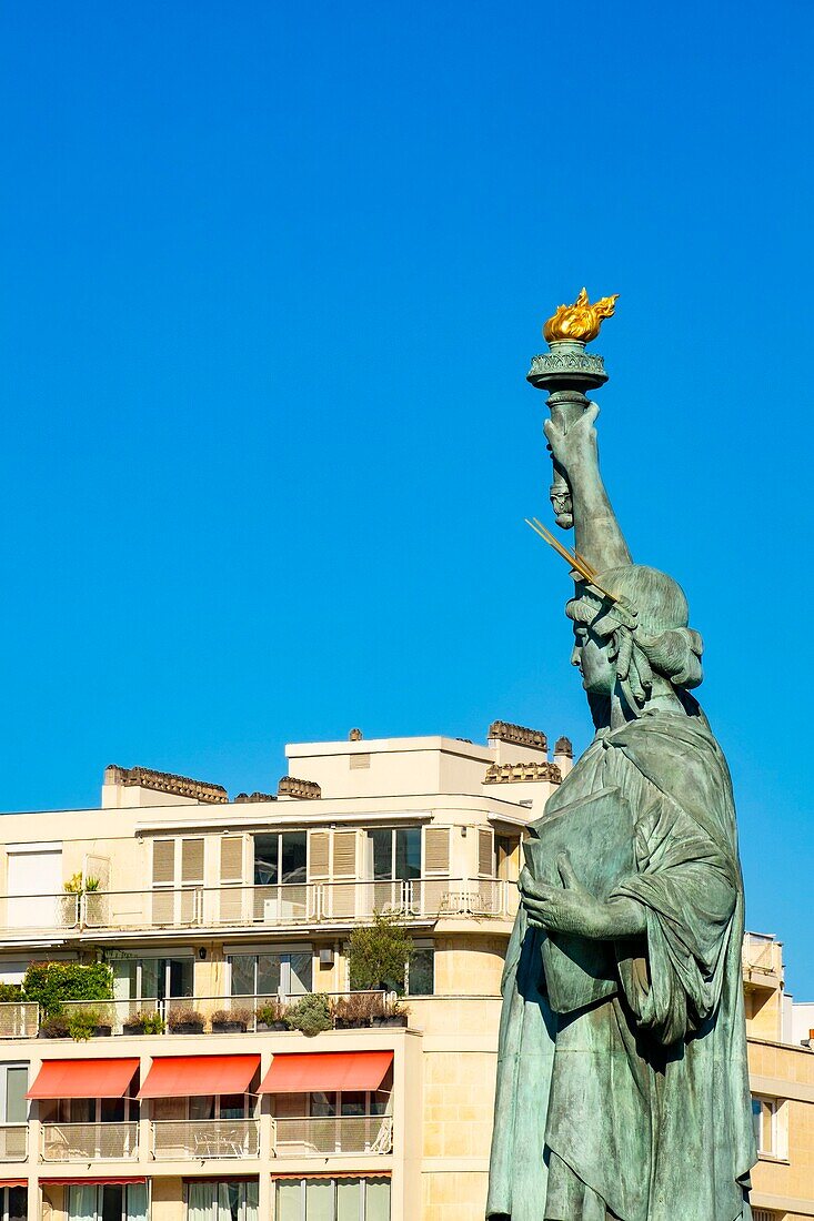 France,Paris,the statue of liberty,the Seine banks of the 16th arrondissement