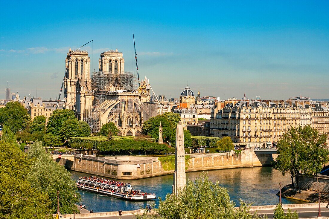 France,Paris,area listed as World Heritage by UNESCO,Notre Dame de Paris,consolidation works after the fire of the roof