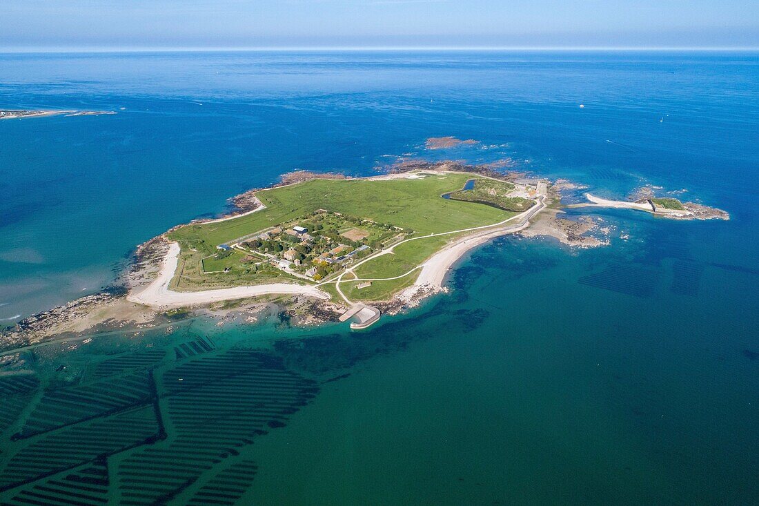 France,Manche,Saint Vaast la Hougue,Island Tatihou Island,the Vauban fortifications are listed as World Heritage by UNESCO (aerial view)