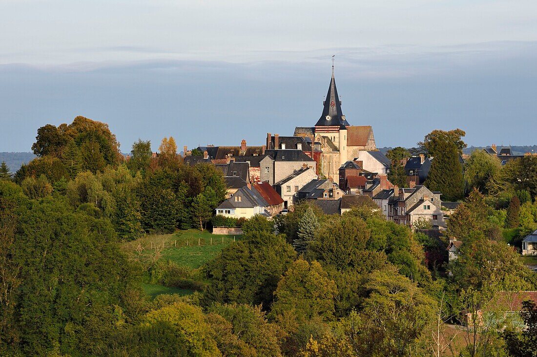 France,Calvados,Pays d'Auge,Beaumont en Auge and Saint Sauveur (St. Saviour) Church overlooking the village