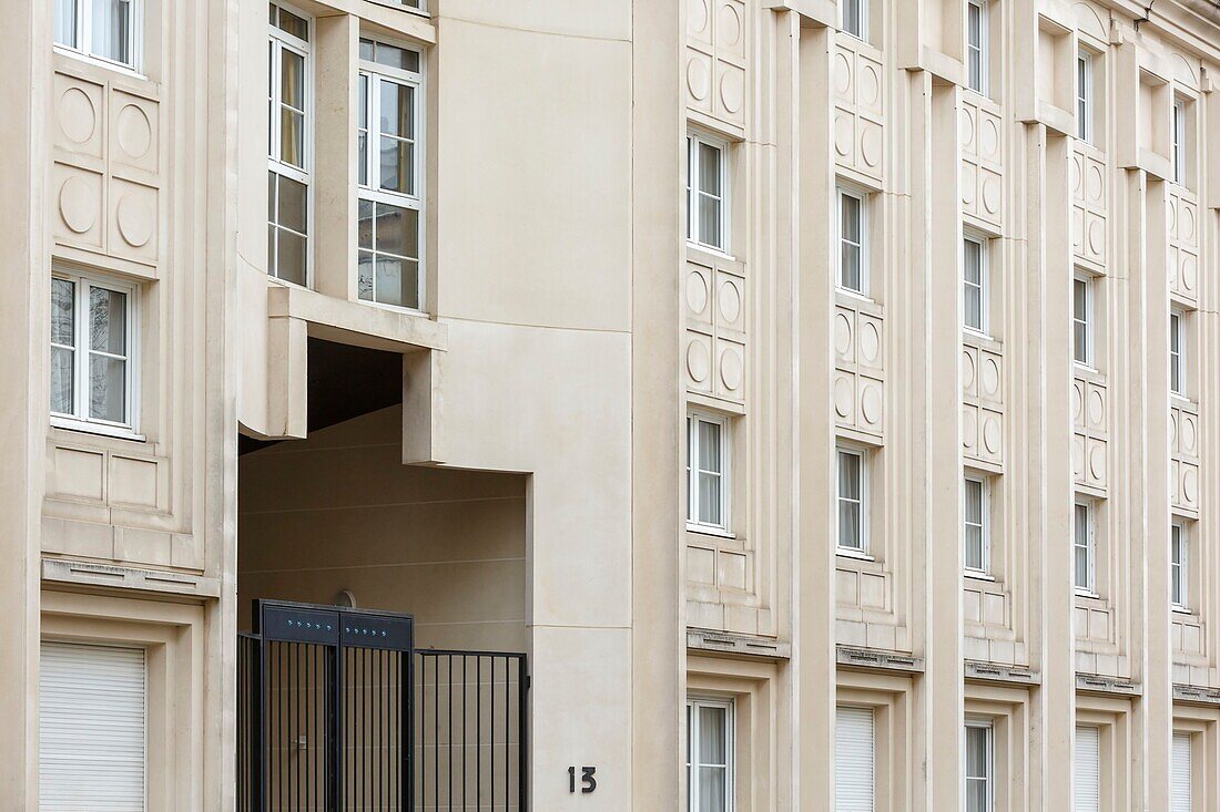 France,Meurthe et Moselle,Nancy,facade of an apartment building in Art Déco style in President Robert Schuman avenue