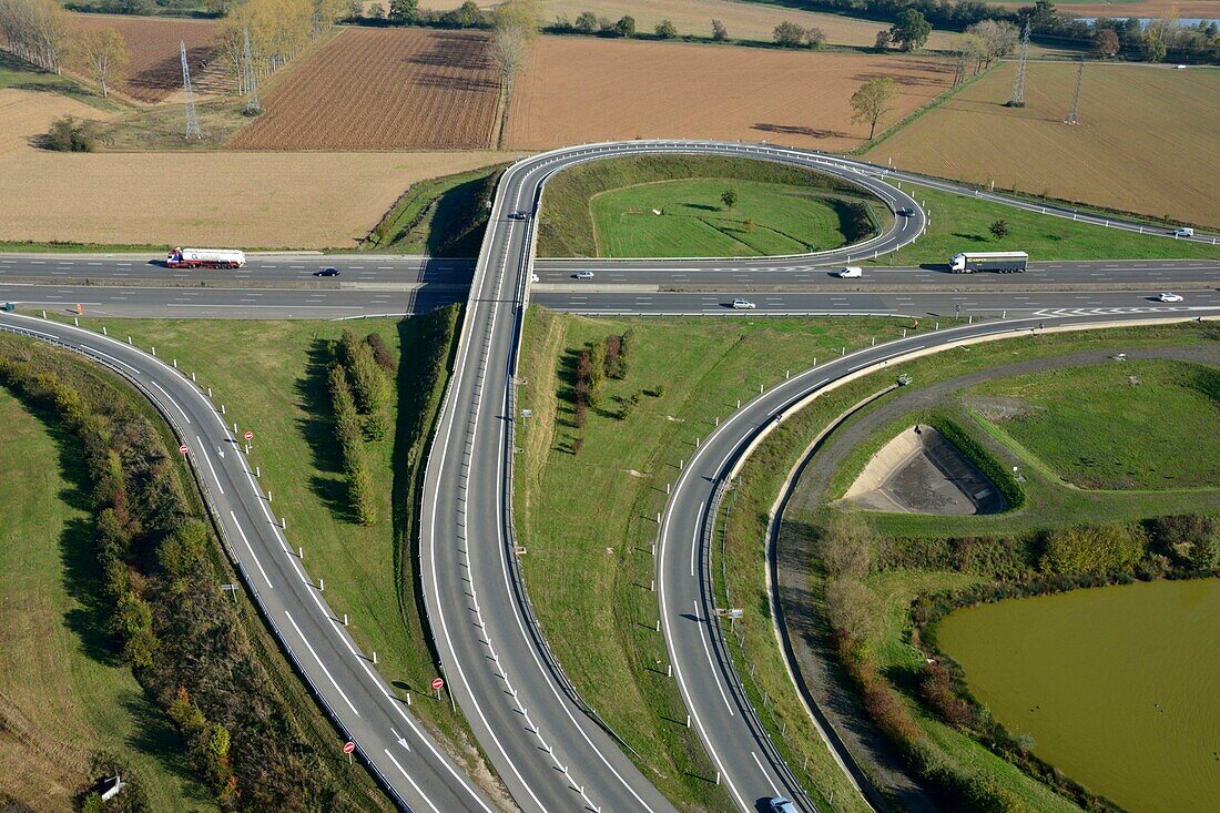 Frankreich,Ain,Arnas,Autobahn,A6,Auswechsler (Luftbild)