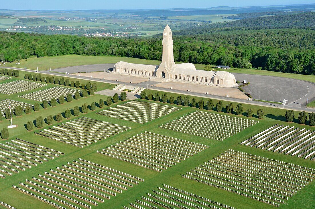 France,Meuse,Douaumont,the national necropolis and the ossuary (aerial view)