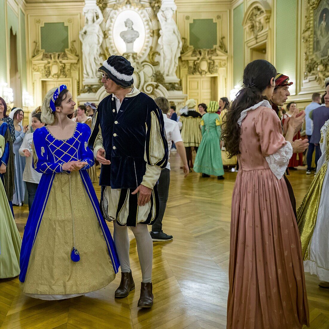 France,Indre et Loire,Loire valley listed as World Heritage by UNESCO,Tours,party hall at the City Hall,Renaissance ball in costume