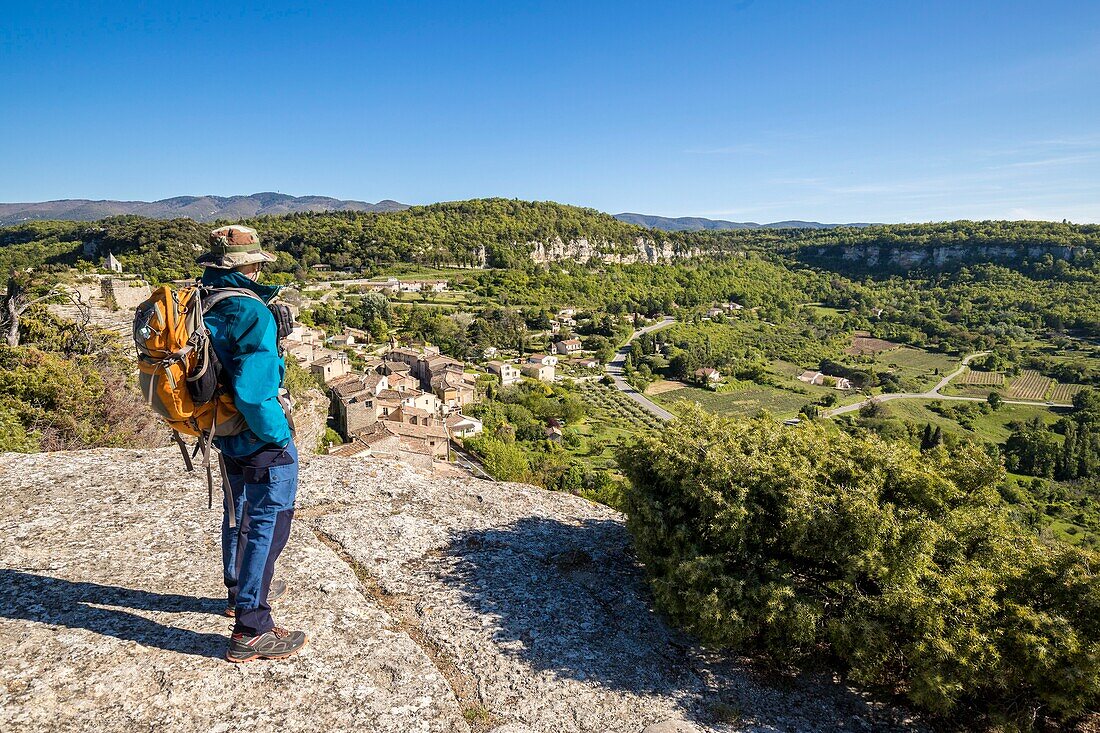 France,Vaucluse,regional natural reserve of Luberon,Saignon from the Rock of Bellevue