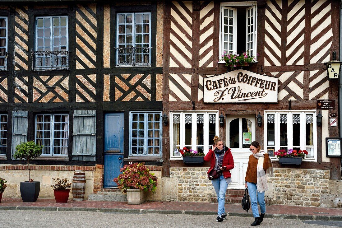 France,Calvados,Pays d'Auge,Beuvron en Auge,labelled Les Plus Beaux Villages de France (The Most Beautiful Villages of France),Cafe du Coiffeur