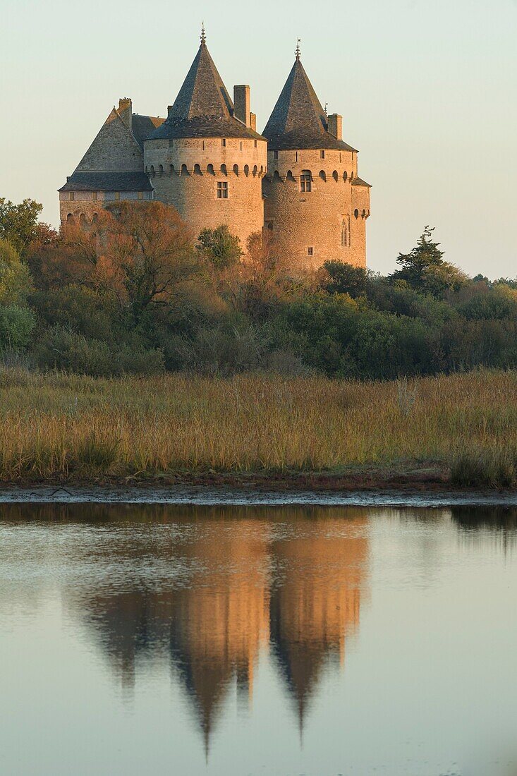 Frankreich,Morbihan,Sarzeau,das Schloss von Suscinio auf der Halbinsel von Rhuys bei Sonnenaufgang