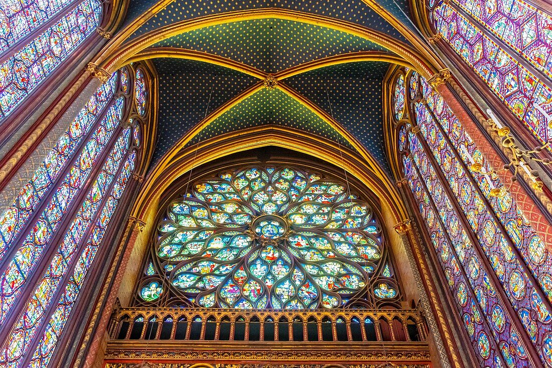 France,Paris,area listed as World Heritage by UNESCO,Ile de la Cite,Sainte Chapelle,stained glass windows of the Upper Chapel
