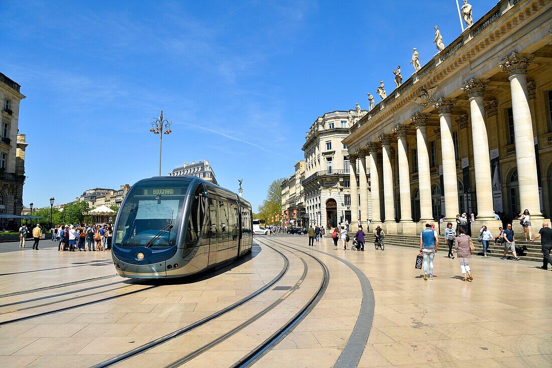 France,Gironde,Bordeaux,area classified as World Heritage,le Triangle d'Or,Quinconces district,Place de la Comédie,the National Opera of Bordeaux or Grand Theatre,built by the architect Victor Louis from 1773 to 1780