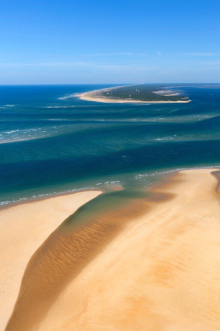 France,Gironde,Bassin d'Arcachon,aerial view of the pass between Cap Ferret and Banc d'Arguin (aerial view)