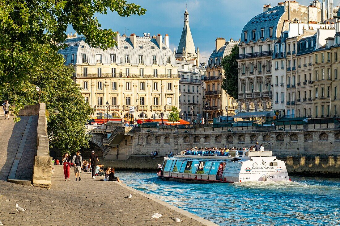 France,Paris,area listed as World Heritage by UNESCO,the banks of the Seine,the district of Saint Michel from the Ile de la Cite