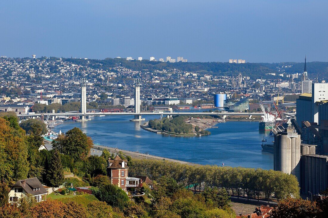 France,Seine Maritime,Rouen,Gustave Flaubert lift bridge over the Seine river and the port